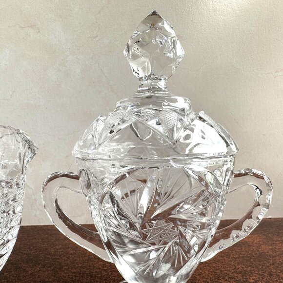 Pinwheel Polish Lead Crystal Sugar & Creamer - Picture 3 of 9